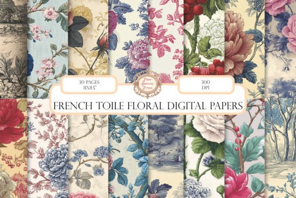 30 Pages French Toile Floral Backgrounds for Your Projects