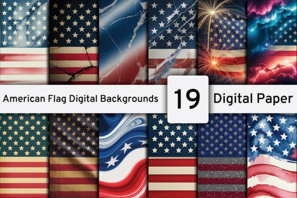 American Flag Digital Paper Backgrounds for Patriotic Design