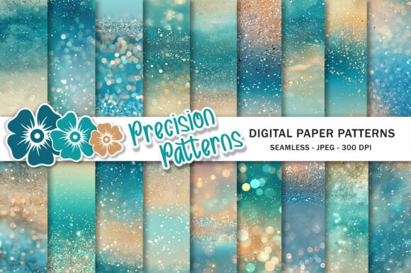 Aqua Beige Glitter Gradient Backgrounds: Digital Paper