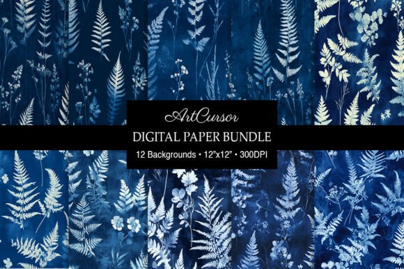 Deep Blue Ferns Wildflowers Backgrounds: A Designer's Guide to Cyanotype Style