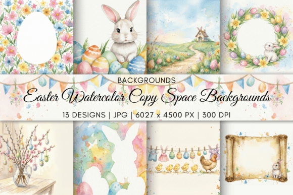 Easter Watercolor Copy Space Backgrounds: Elegant Spring Stories